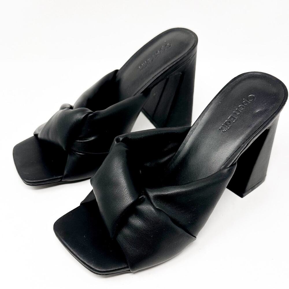 NEW Open Edit Black Braided Faux Leather Sandal Block Heels NWOT, Size 6.5 - Picture 6 of 12